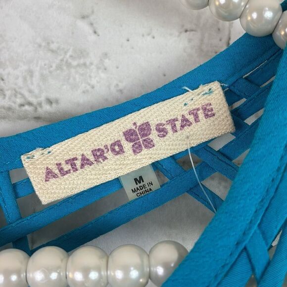 New Altar’d State Strappy Blue Sleeveless Dress Key Hole Back Size Medium - Picture 3 of 12